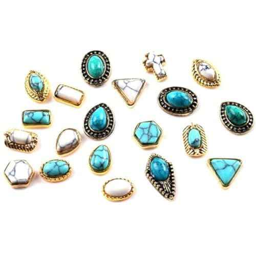 50 PCS Turquoise Nail Hanging Ornaments 3D Nail Art Supplies Nail Art Accessories Western Nail Hanging Ornaments Retro Nail Hanging Ornaments for Nail Art DIY, Small, Blue