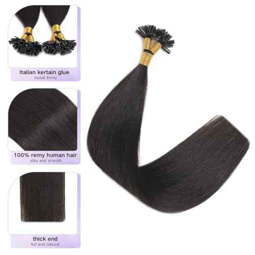 Sindra U Tip Hair Extensions 18 Inch Natural Black 50g Keratin Human Hair 50 Strands Hot Fusion Pre Bonded Extensions Utip#1B-18inch)