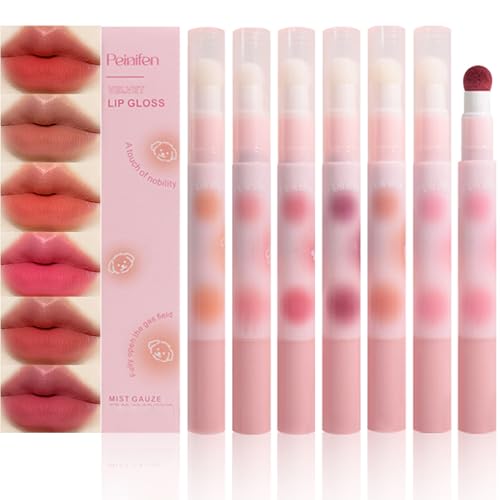 6-Piece Red Matte Lipstick Set with Sponge Brush Tips