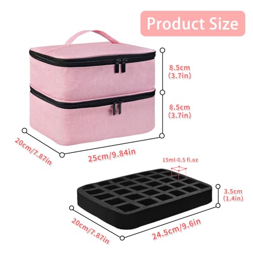 Nail Polish Storage Bag, Nail Lamp Case Nail Polish Carrying Case Holds 30 Bottles (15ml/0.5 fl.oz) Nail Kit Organizer Nail Supplies Storage Box with Manicure Tools Storage Sections(Pink)