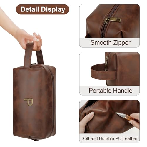 Personalized Men's Toiletry Bag with Initial - PU Leather Travel Shaving Bag