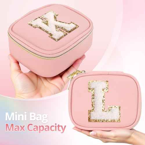 Mini Initial Makeup Bag With Led Mirror With Lights Gifts For Women Girls, Small Makeup Box For Travel Gift, Cosmetic Bag Make Up Organizer Personalized Bags Birthday Christmas Gifts For Womens (A)