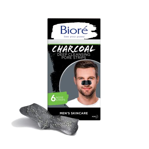 Biore Men's Pore Strips for Blackhead Removal - Deep Cleansing Nose Strips With Natural Charcoal for Instant Pore Unclogging, 6 Count (Pack of 2)