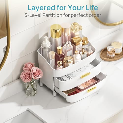 Vtopmart 3-Tier Makeup Organizer with Drawers - White