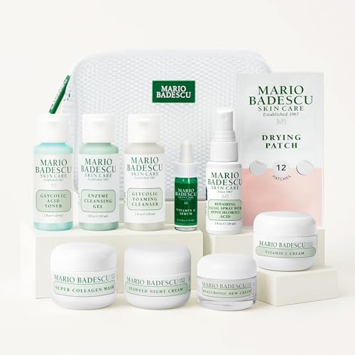 A Little Bit of Mario 10-Piece Skincare Kit ? Vitamin C Serum, Glycolic Acid Toner, Hyaluronic Dew Cream, Collagen Mask, HOCI Spray & Cleanser ? Brightening, Anti-Aging & Hydration ? Travel & Gift Set
