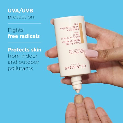Clarins UV Plus Anti-Pollution, Broad Spectrum SPF 50 Tinted Face Sunscreen | Sheer Finish | Lightweight and Oil-Free | Triple Protection From UVA/UVB Rays, Free Radicals and Pollutants