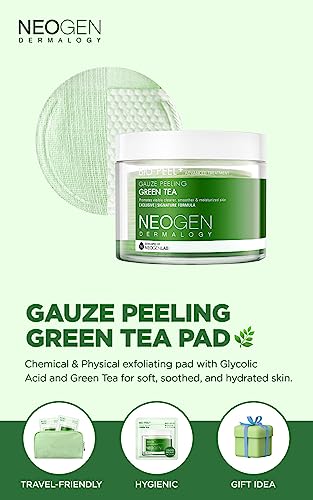 DERMALOGY by NEOGENLAB Bio-Peel Gauze Peeling Pads (Green Tea, 30 pads) - Exfoliating & Hydrating & Soothing Peeling Pad with PHA & Green Tea & Centella Asiatica - Korean Skin Care