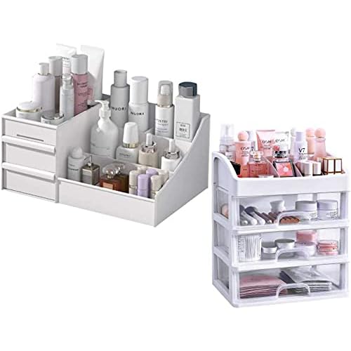 Simbuy Makeup Organizer With Drawers ?Bundle Countertop Organizer for Cosmetics, Vanity Holder for Lipstick, Brushes, Lotions, Eyeshadow, Nail Polish and Jewelry