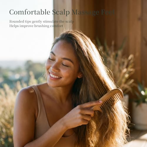 Onedor Green Sandalwood Wide Tooth Hair Comb - Natural Anti-Static Wooden Detangler