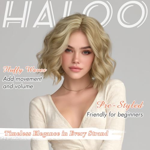 Haloo 11-Inch Blonde Bob Wig - Soft Wavy Lace Front for Women