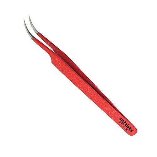 Tweezers for Eyelash Extension Hand Crafted Surgical Stainless Steel Red Metallic Powder Coating. (Curved Tip)