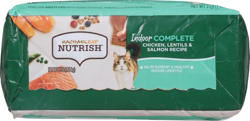 Rachael Ray Nutrish Indoor Complete Premium Natural Dry Cat Food with Added Vitamins, Minerals & Other Nutrients, Chicken with Lentils & Salmon Recipe, 3 Pounds