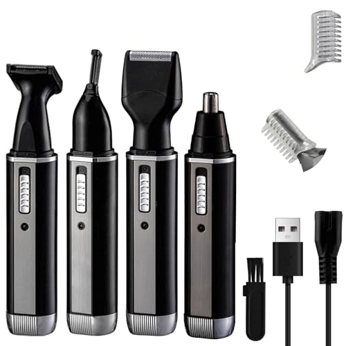 Nose Hair Trimmer for Women and Men, 4-in-1 Facial Hair Removal Trimmer Professional Eyebrow & Facial Hair Trimmer, Rechargeable Portble Waterproof Face Shaver Razor for Nose Ear Eyebrow Set
