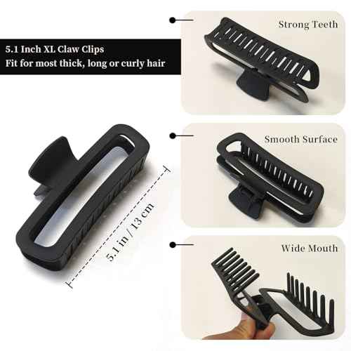 5 Inch Large Unbreakable Hair Claw Clips, No Slip Matte & Glossy Not Easy to Break Square Clip for Women Thick Long Curly Hair, 4 Pack