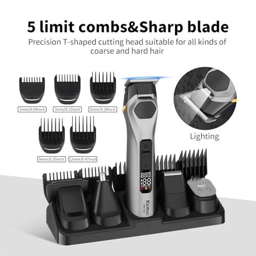 KEMEI 5-in-1 All-in-One Grooming Kit for Men, Cordless Professional Beard Trimmer and Nose Ear Trimmer, Electric Facial Grooming Set, Sideburn and Eyebrow Trimming Tool, Gifts for Men