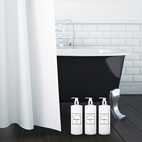 3 Pieces 16oz Pump Bottle Set Shampoo and Conditioner Bottle Plastic Refillable Soap Dispenser Shower Dispenser with 6 Label Sticker for Lotion Body Massage (Silver and White)