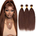 #4 Brown Kinky Straight Hair Bundles - 3 Pack Brazilian Human Hair