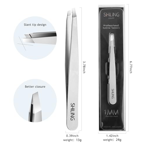 SHILING Ultra-Fine Precision Eyebrow Tweezers - Stainless Steel Slant Tip