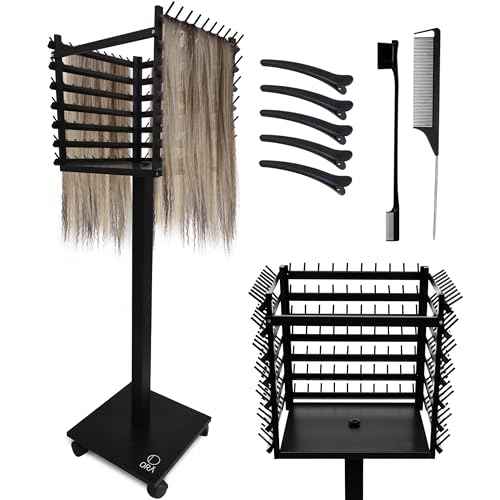 Braiding Hair Rack, Hair Extension Holder, Hair Braiding Tools, Hair Product Organizer, Wooden 3-Sided Rack Stand, Large Capacity (210 pegs)