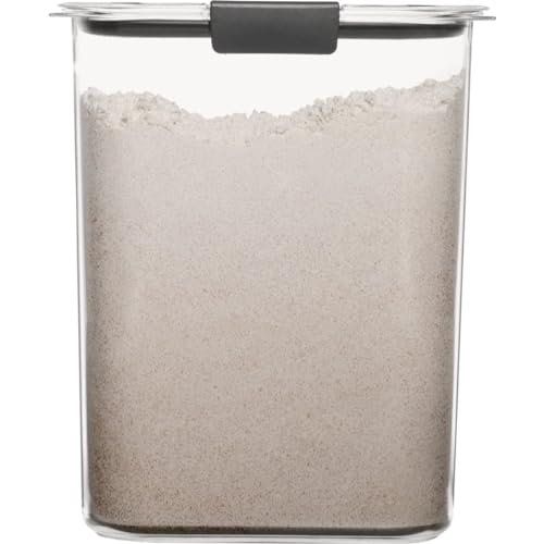 Rubbermaid Brilliance 16-Cup Airtight Food Storage Container with Lid, Clear/Grey - optimal for pantry organization, flour, sugar, and food storage