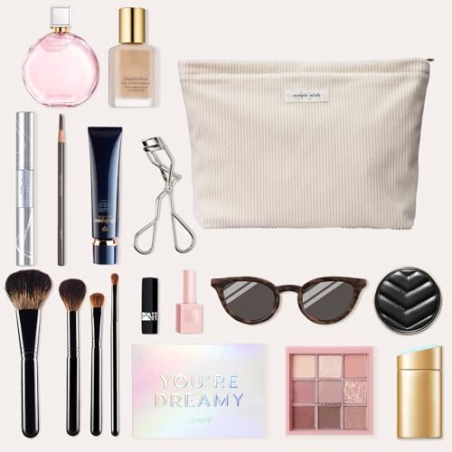 Wudygirl Makeup Bag 10.5"x7.5" Corduroy Canvas Travel Cosmetic Pouch