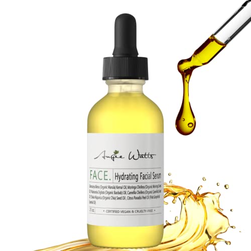 Angie Watts FACE. Hydrating Facial Serum, 2oz - All Natural and Organic Ingredients | 100% Vegan | Ultra Hydrating | Fragrance-free | Formulated with Luxury Beauty Oil, Marula