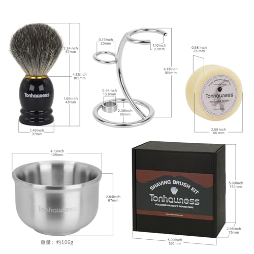 Shaving Brushes Kit For Men, 4 In 1 Shaving Brush Set Includes Badger Hair Shave Brush, Stainless Steel Shaving Bowl, Shaving Stand and Soap