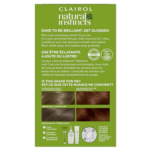 Clairol Natural Instincts Demi-Permanent Hair Dye, 6R Light Auburn Hair Color, Pack of 1