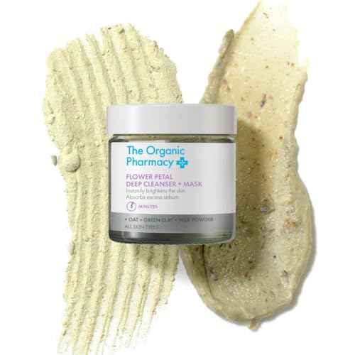 The Organic Pharmacy Flower Petal Deep Cleanser + Mask, 40ml, Natural Mineral Face Cleanser, With Oats & Green Clay, All Skin Types