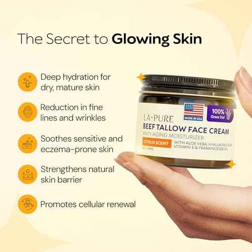 LA PURE Beef Tallow for Skin, Grass-Fed Tallow Face Cream with Aloe Vera, Hyaluronic Acid, Frankincense & Vitamin E to Hydrate, Firm, and Smooth Skin, Non-Greasy Moisturizer, Citrus Scent, 2 oz