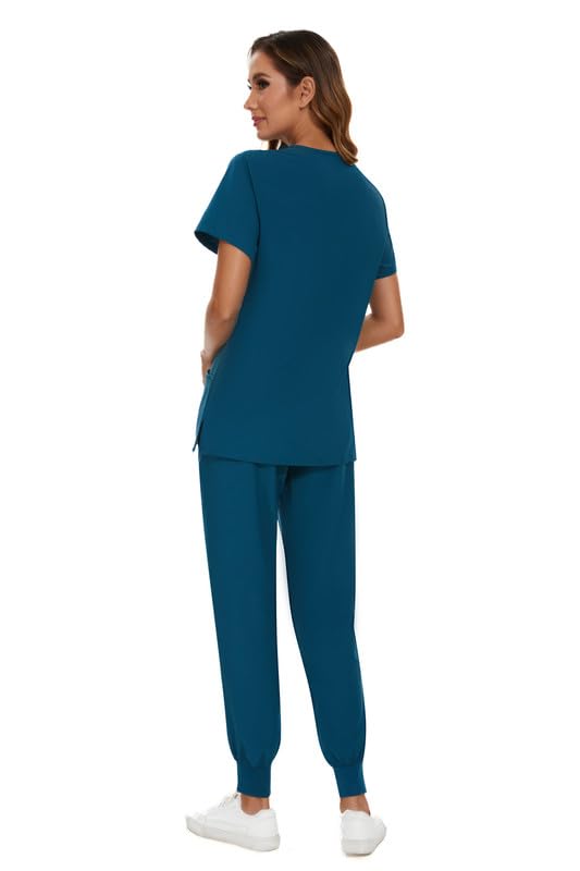 COZYFIT Scrubs for Women Set - Stretch V-Neck Scrub Top & Jogger Pant with 8 Pockets, Yoga Waistband, Anti Wrinkle, Slim Fit Women Scrubs