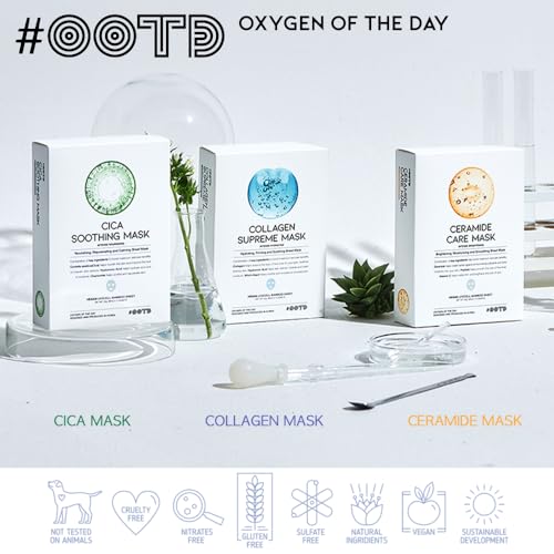 #OOTD Collagen Hydrating Sheet Masks for Face Korean Anti Aging Mask Sheet for Dry Skin & Sensitive Skin, EVE Vegan, Not Tested on Animals, No Parabens, No Sulfates, Hyaluronic Acid, Witch Hazel 10EA