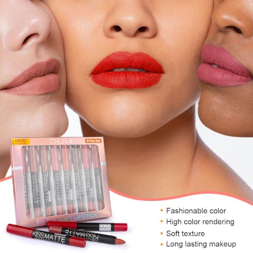 8Pcs Matte Lipstick Set - Velvet Crayon Lip Color Collection