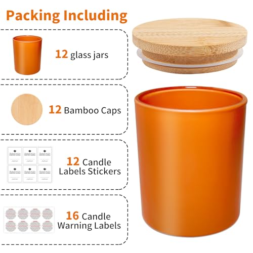 12 Pack 10oz Glass Candle Jars with Bamboo Lids