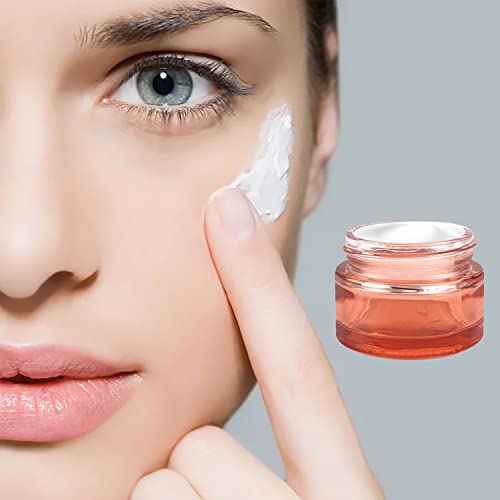 Cositina 12 Pack 1oz Pink Glass Jars,Empty Round Storage Travel Containers with Rose-Golden Lids & Inner Liners,Refillable Cosmetic Vials for Moisturizer,Creams,Salve, Lotion