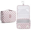 Narwey Small Hanging Travel Toiletry Bag - Dusty Pink Checkerboard