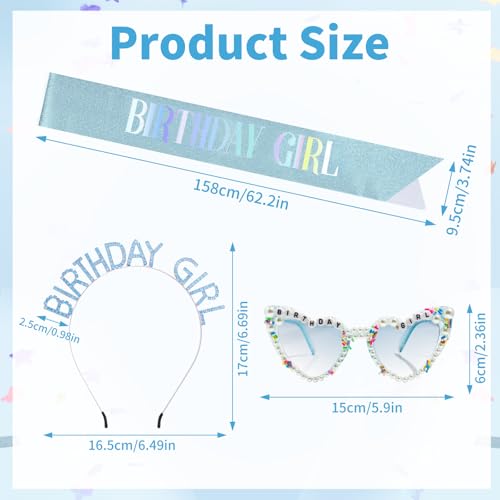 Birthday Girl Sash Headband Tiara Crown Sunglasses Set