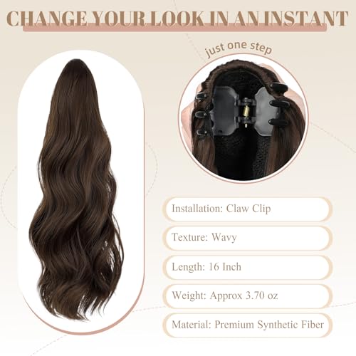 FELENDY 16" Curly Wavy Ponytail Extension Clip In Hair