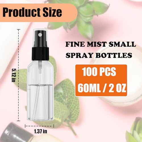 100 Pack 2oz Fine Mist Spray Bottles - Refillable Travel Containers