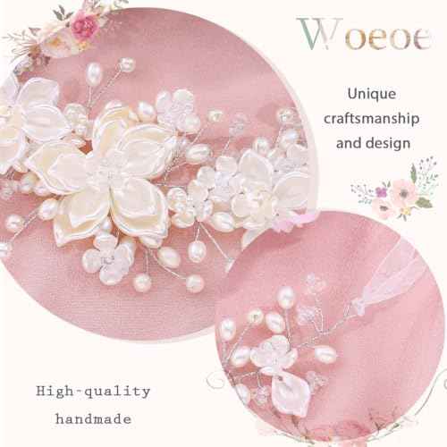 Woeoe Pearl Flower Girl Headpiece, Communion Headband, White Hair Accessories for Girls