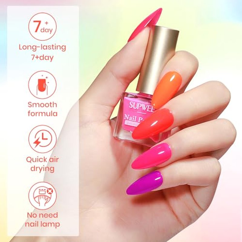 12-Color Neon Nail Polish Set - Quick Dry, No Lamp Needed