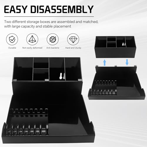 Professional Hair Stylist Storage Box, Black ABS Plastic, Multi-Compartment Organizer with Clipper Holders, Salon Tools Tray Case for Barber Accessories