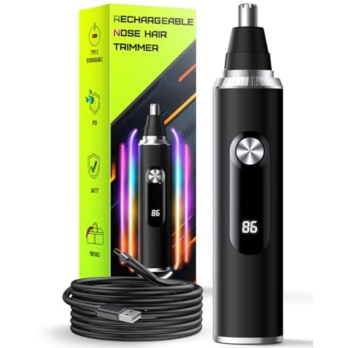 Nose Hair Trimmer for Men & Women ? USB Rechargeable Clipper with LED Display, Dual-Edge Blades, 7600RPM Motor, IPX6 Waterproof, Painless Ear & Eyebrow Trimmer