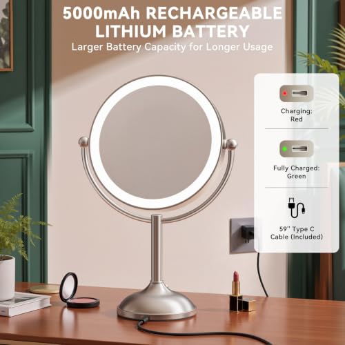 Auxmir 9" Rechargeable Makeup Mirror with 3 Color Dimming Lights