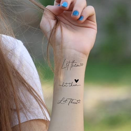 Blulu 30 Pcs Let Them Heart Temporary Tattoos Waterproof Black Letter Tattoos for Adults, Parties, Festivals, and Events(Trendy Style)