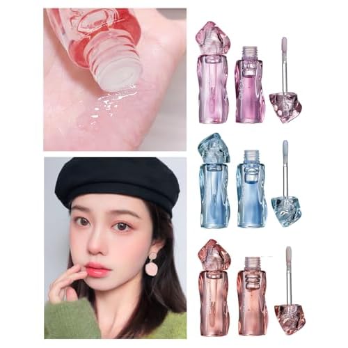Lip Glow Oil Set, Sheer Lip Glosses Set, Watery Clear Texture, Can Be Used Alone or Layered Over Lipstick for Plumping Lips (3 Packs)