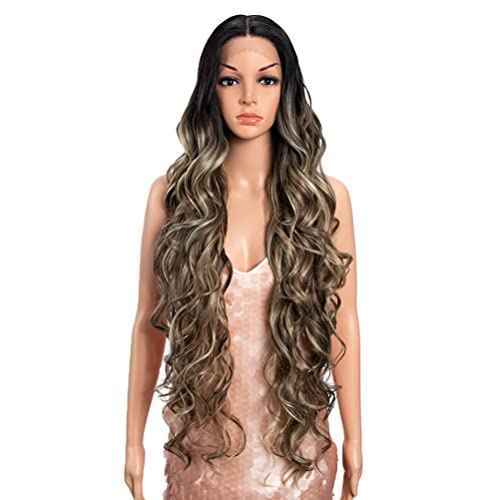 Style Icon 36" Lace Front Wigs Super Long Big Curl Wigs With Baby Hair 130% Density Heat Resistant Fiber Synthetic Wig (36 Inch, TTSA4/10/23B/613C)