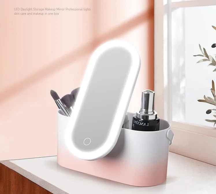 LED Makeup Case with Mirror – Portable Cosmetic Organizer with Lights, Travel Vanity Box for Women, Rotating and Detachable Mirror