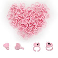200 Pcs Pink Glue Rings for Eyelash Extensions, Heart & Round Shape Disposable Lash Glue Holder with V-Notches, Salon & Home Use