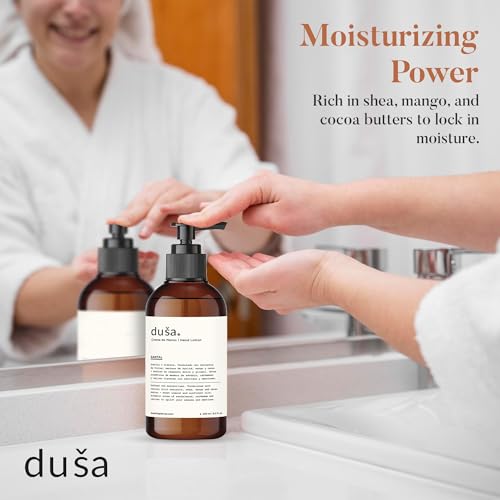 DUSA Premium Natural Santal Hand Lotion ? 8 oz - Vegan Moisturizing Hand Cream, Deep Hydration with Shea, Mango & Cocoa Butter, Sweet Almond & Sunflower Oils ? Softens & Nourishes Dry Skin